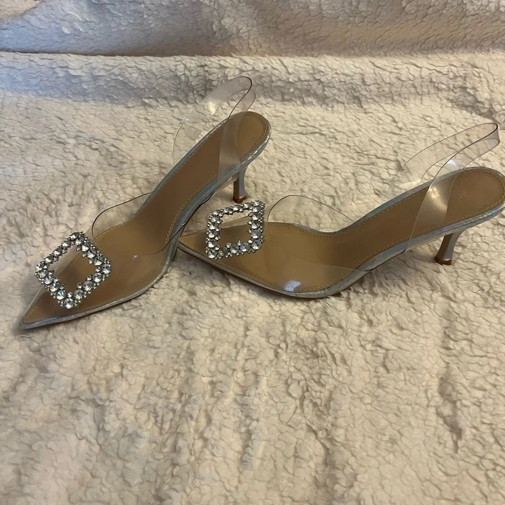 Shoe Dazzle Clear Kitten Heels with Rhinestone Detail - Picture 3 of 5